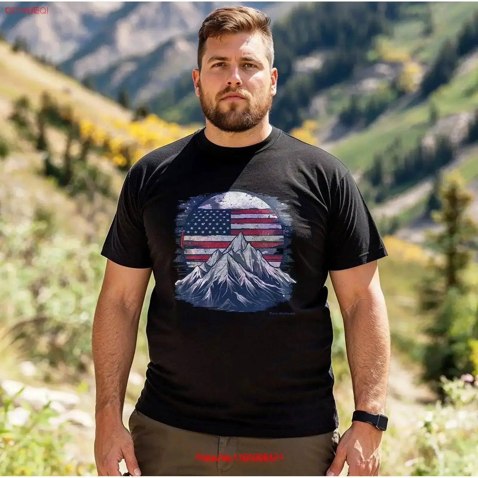 

Футболка Patriotic Mountain Majesty с американским флагом Horizon Pure Horizons National Pride Top USA Landmark винтажная стираная футболка