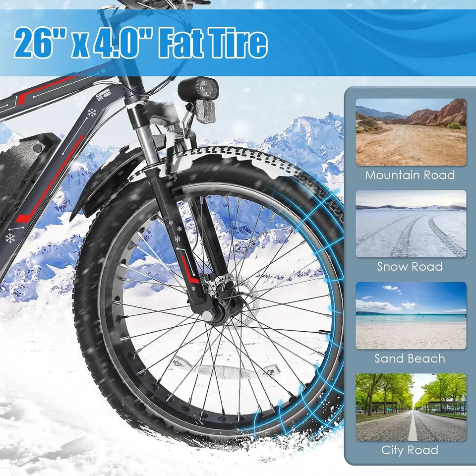 26" Fat Tire Electric Bike for Adults - 48V 750W Powerful Motor, 40 Miles Range, Dual Suspension, All-Terrain E-Bike image 5