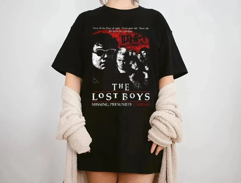 Lost Boy Vampire Graphic Print T-Shirt Classic Horror Loose Y2K Short-Sleeve Casual Unisex Cotton Streetwear Oversized T Shirts
