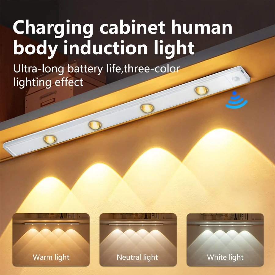 Rechargeable Motion Sensor LED Night Light Bar Human Infrared Sensing Lamp For Kitchen Cabinet Wardrobe Closet Stairs Bedroom