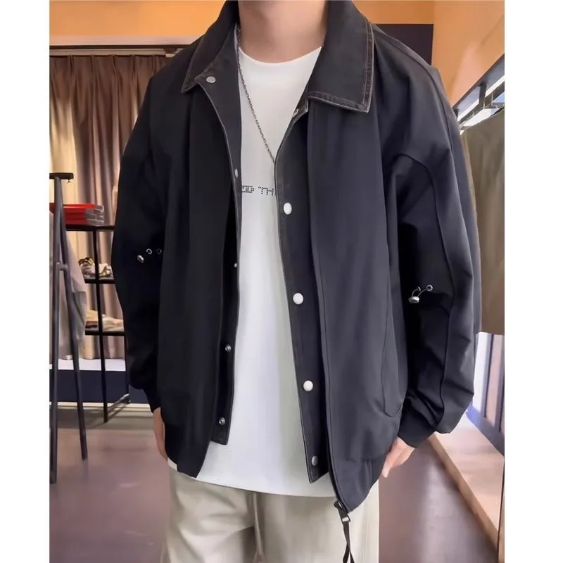 Men's Retro Collared Jacket Loose Casual Vintage Streetwear Outerwear Tops