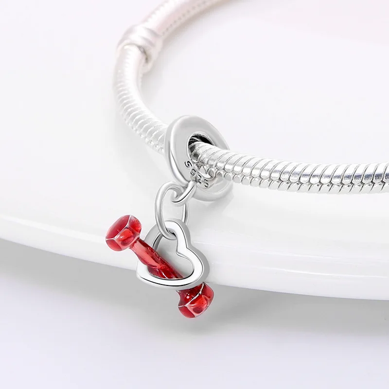 Factory direct sale cross-border white copper heart-shaped red beads coffee cup pendant string jewelry DIY