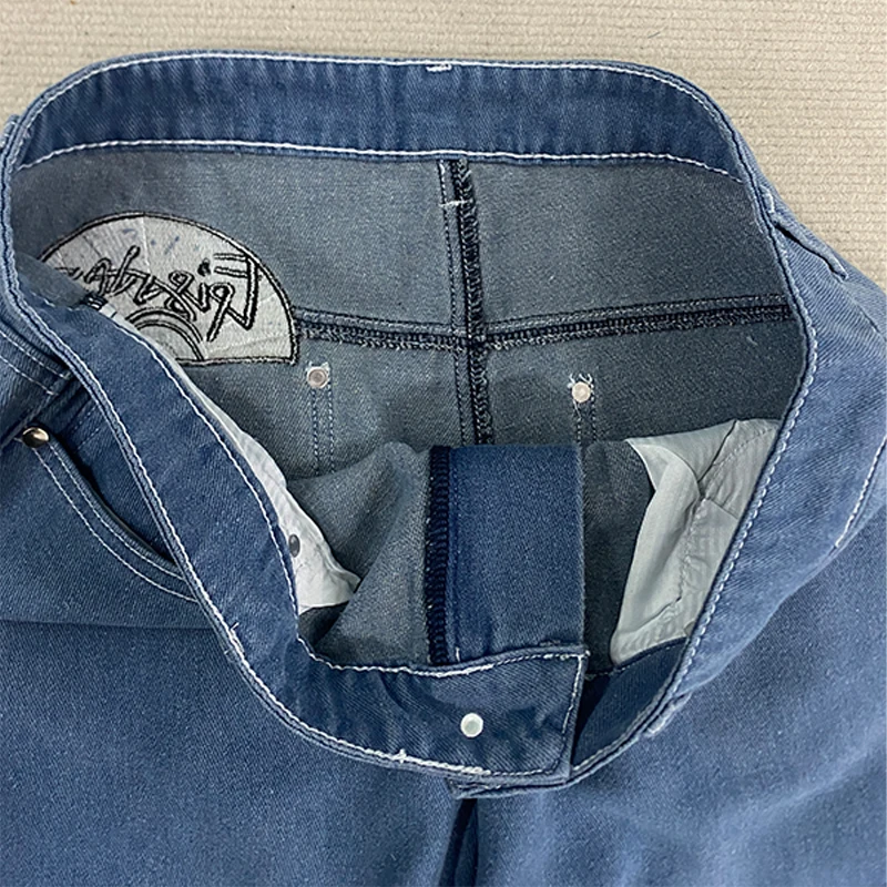 

Unisex Light Blue High Waist Straight Leg Jeans Loose Fit Denim Pants for Casual Daily Streetwear Y2K Fashion Hip Hop Style