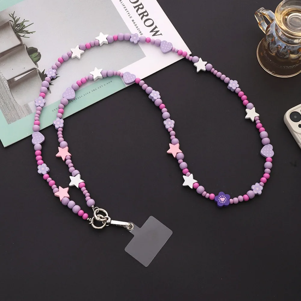 

Universal Beads Crossbody Phone Strap Candy Color Charm Mobile Phone Lanyard Flower Cute Phone Neck Straps Lanyard Patch