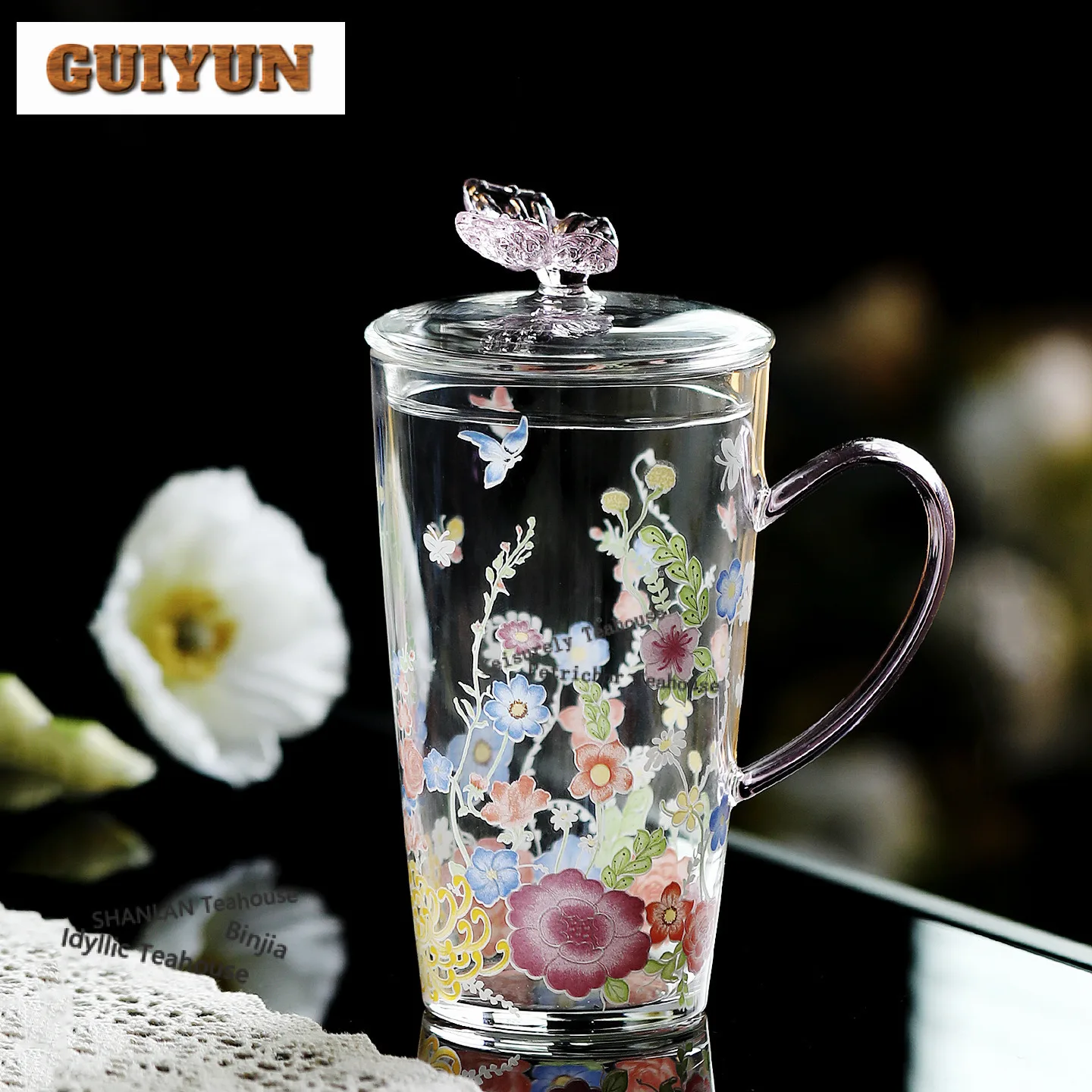 

300 мл стеклянная кофейная кружка с цветами, кружка для завтрака, кружка для послеобеденного чая, фруктовый сок, молочный кувшин, офисная чашка для воды, коллекция чайных сервизов