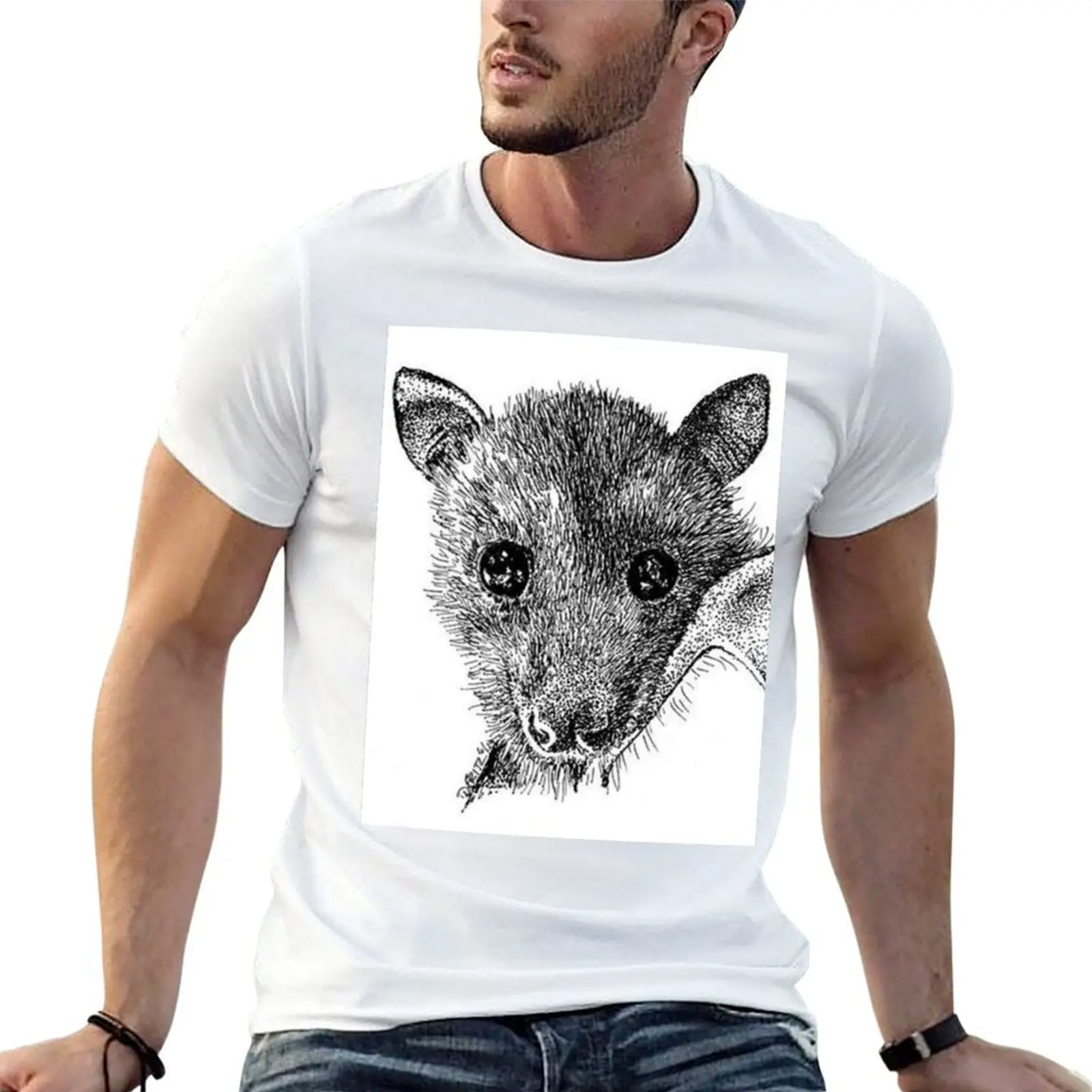 Black Flying Fox Bat In Black And White. T-Shirt summer top sports fans shirts graphic tee men