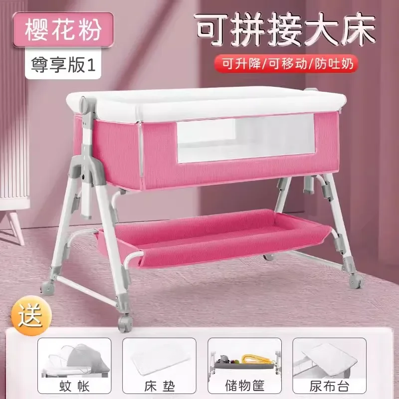 

Multi Functional Foldable Baby Crib Mobile and Portable Newborn Crib European Style Baby Crib Splicing Large Bed