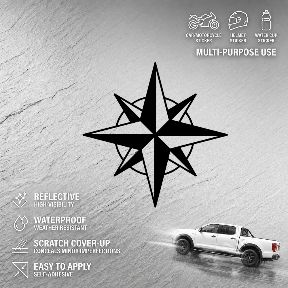 Compass Rose Sticker Waterproof Self-Adhesive Decal for Car Motorcycle Helmet Scratch Cover Up Multi-Purpose Vinyl Decal