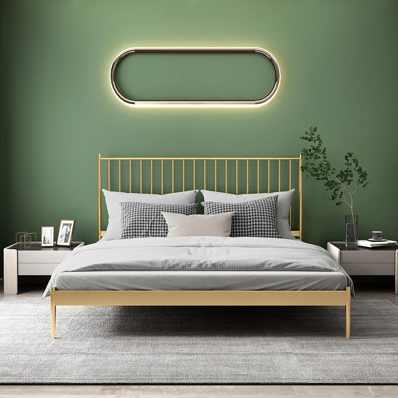 

Designer Gold Metal Luxury Bed Double Iron White Queen Loft Twin Bedroom Beds Frame King Size Hotel Cama De Casal Furniture Home