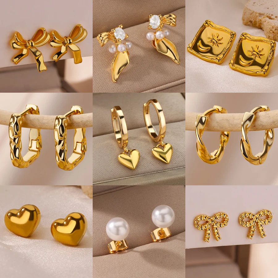Stainless Steel Earrings for Women Gold Color Heart Hoop Earrings 2025 Trend Waterproof Piercing Ear Jewelry Accessories mujer