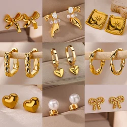 Stainless Steel Earrings for Women Gold Color Heart Hoop Earrings 2024 Trend Waterproof Piercing Ear Jewelry Accessories mujer