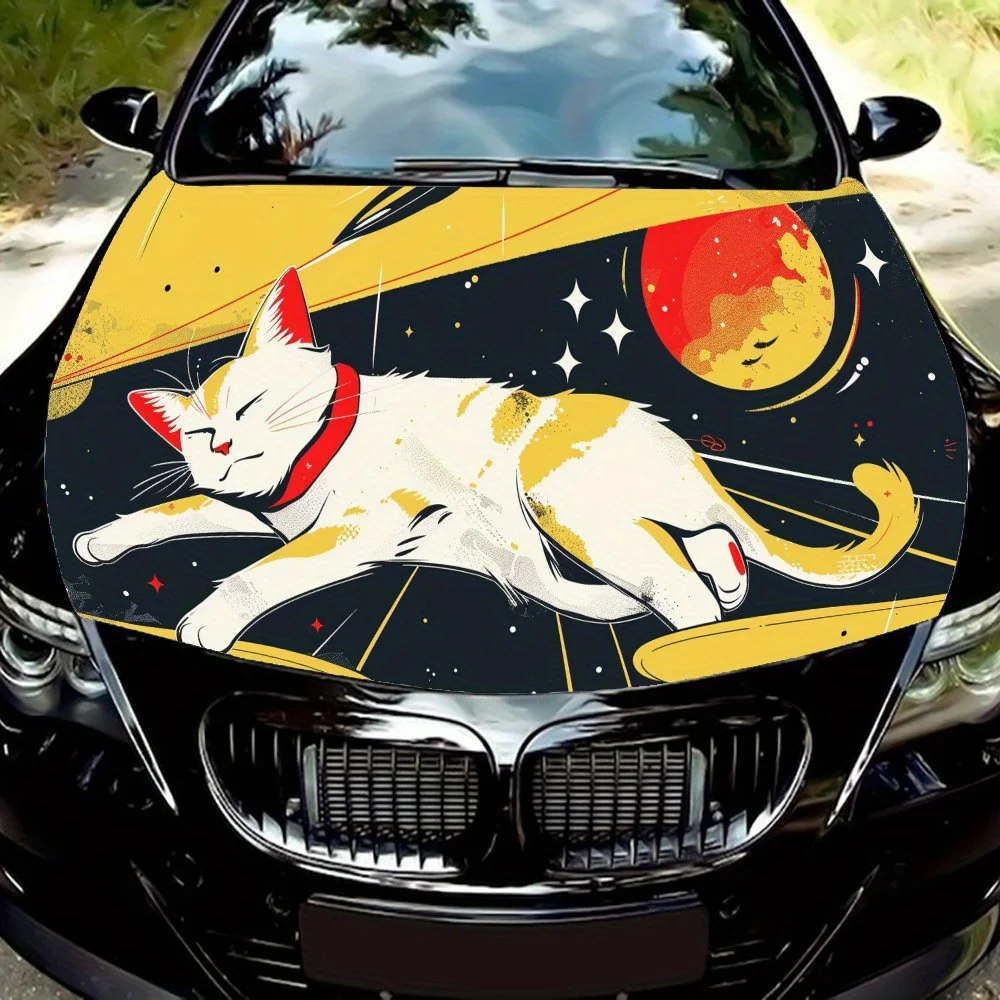 

Red collar cat Print car hood stickers, waterproof self-adhesive, scratch resistant, easy to stick, durable car PVC stickers, ca