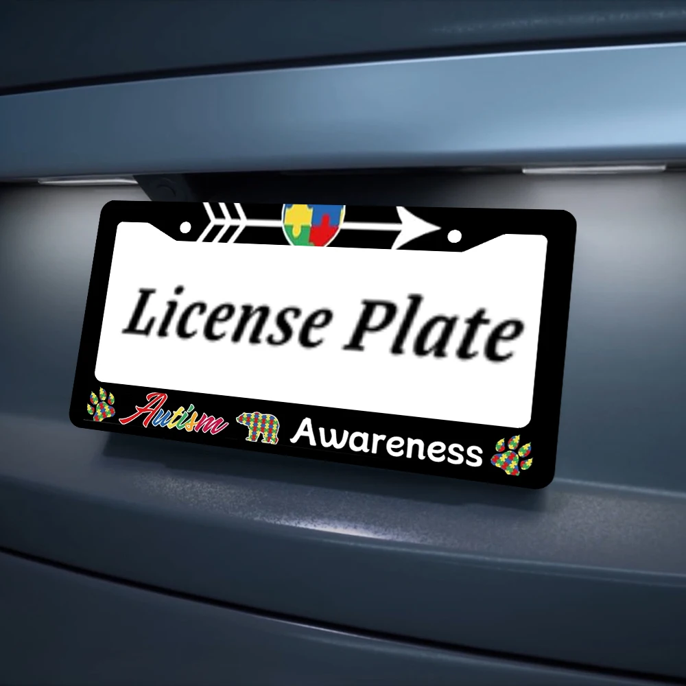 إطار لوحة ترخيص للتوعية بالتوحد - غطاء لوحة ترخيص ملون لقطع غيار السيارات لتزيين السيارة