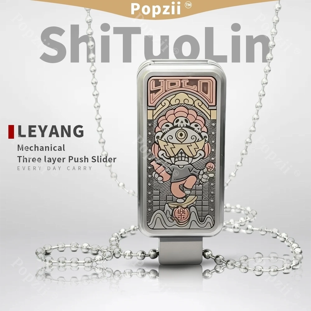 LEYANG ShiTuoLin EDC Mechanical Three Layer Push Slider Adults Stress Relief Toy Multiple Ways To Play Necklace Fidgeting toys