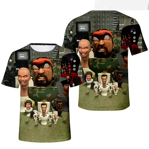 3D lustige Skibidi Toilette gedruckt T-Shirt Cartoon Kamera Grafik T-Shirts für Männer Kind Mode Streetwear Kurzarm Kleidung T-Shirt