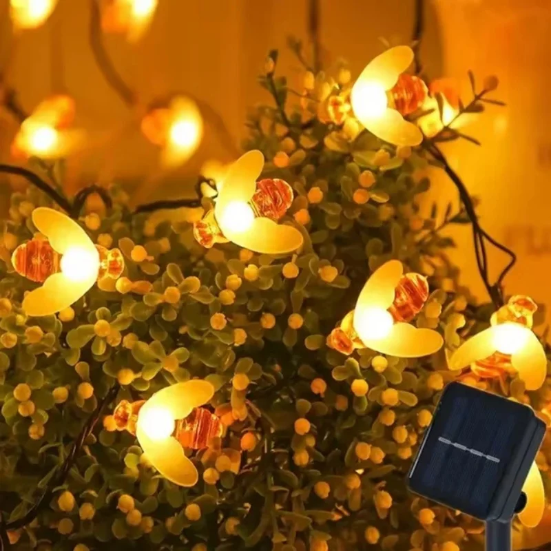 Solar String Light 20LED Cute Bee Outdoor Wedding Garden Patio Party Christmas Tree Honeybee Starry Fairy Decor Lamp