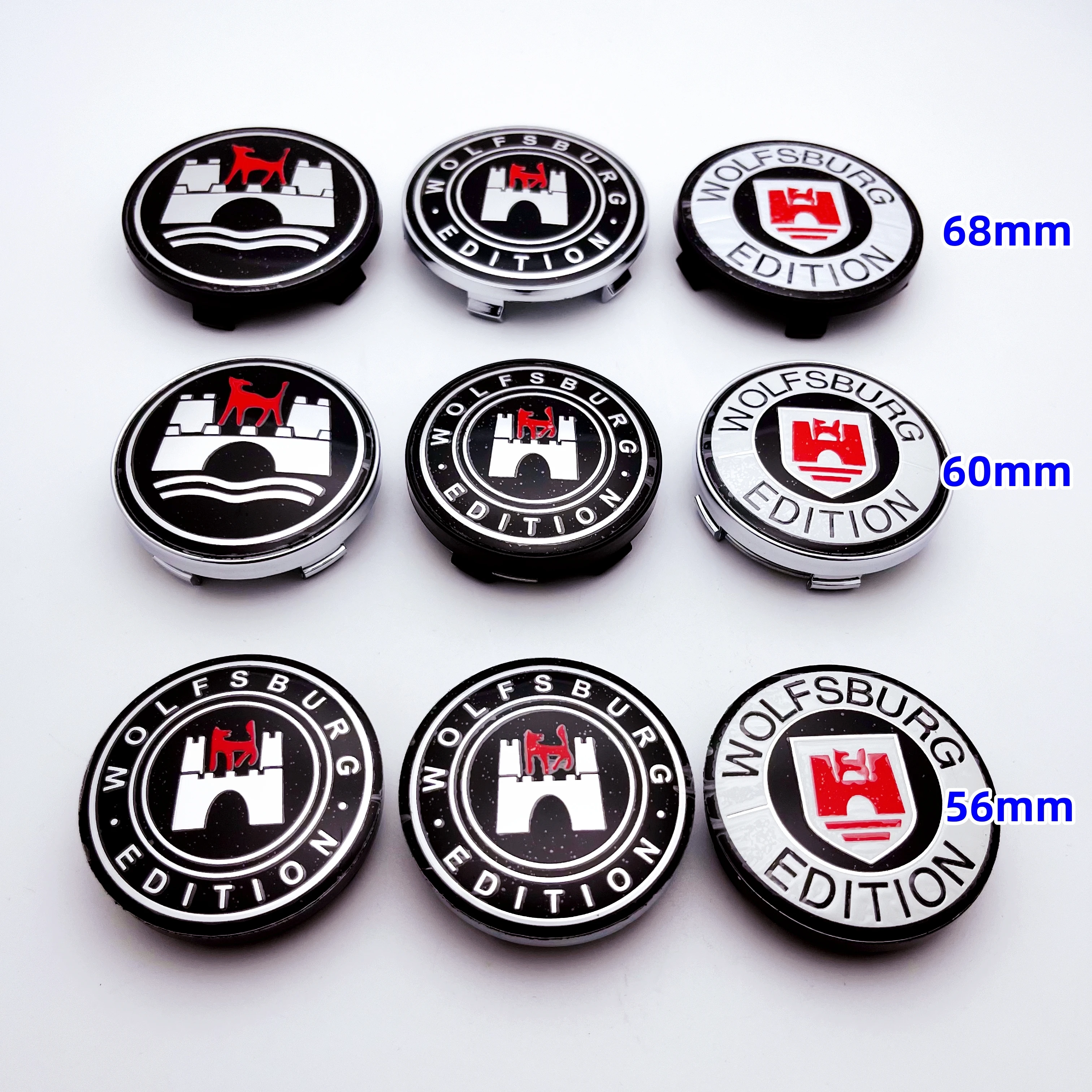 4 stuks 56mm 60mm 68mm Wolfsburg Editie Embleem Logo Auto Wielnaafafdekkingen Velg Hub Cover Badge Styling ForGTI Logo Golf Accessoires