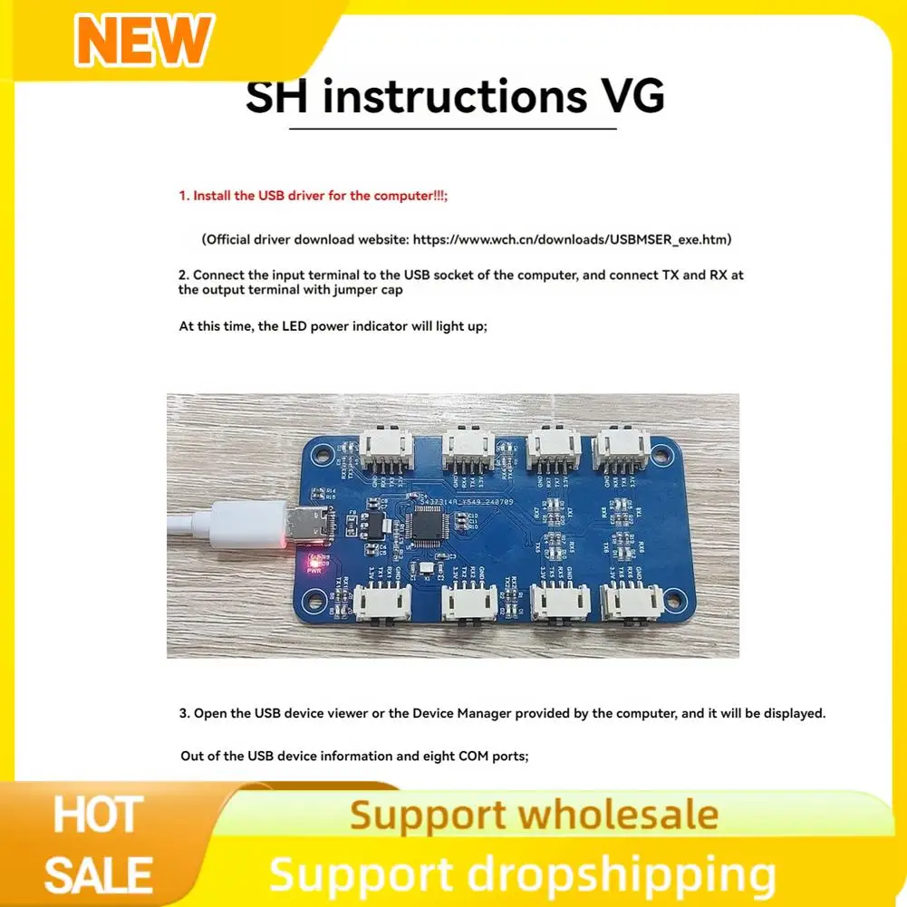 

Стабильный CH344Q USB Type C к 8-контактному последовательному модулю TTL 8-канальный последовательный порт UART Многоканальный модуль расширения последовательного порта