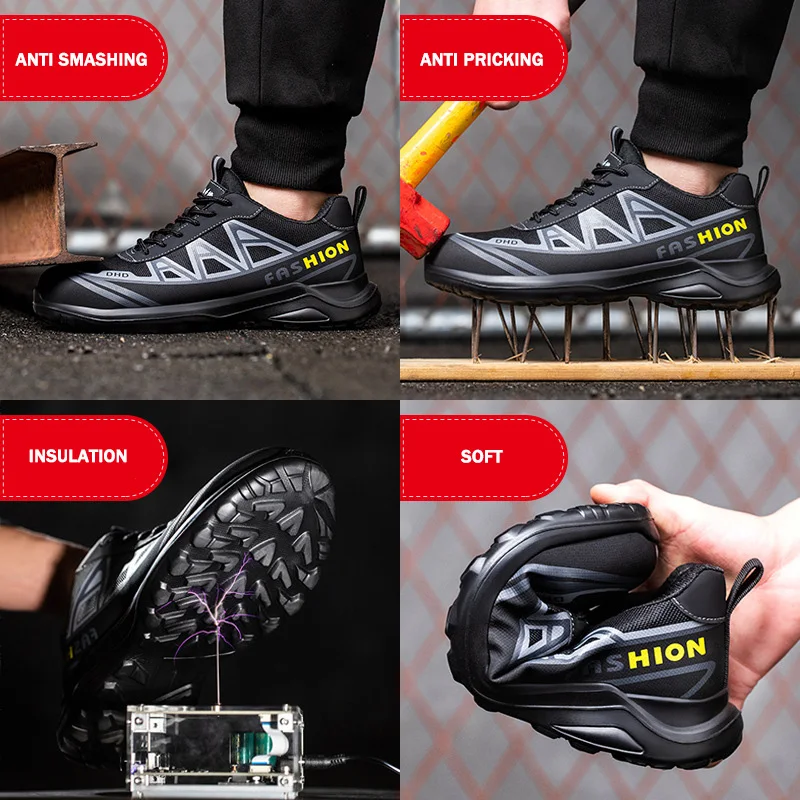 Lynjacye Zapatos de protección laboral Zapatos de trabajo con perforación antigolpes para hombre Zapatos de seguridad Zapatillas con punta de acero