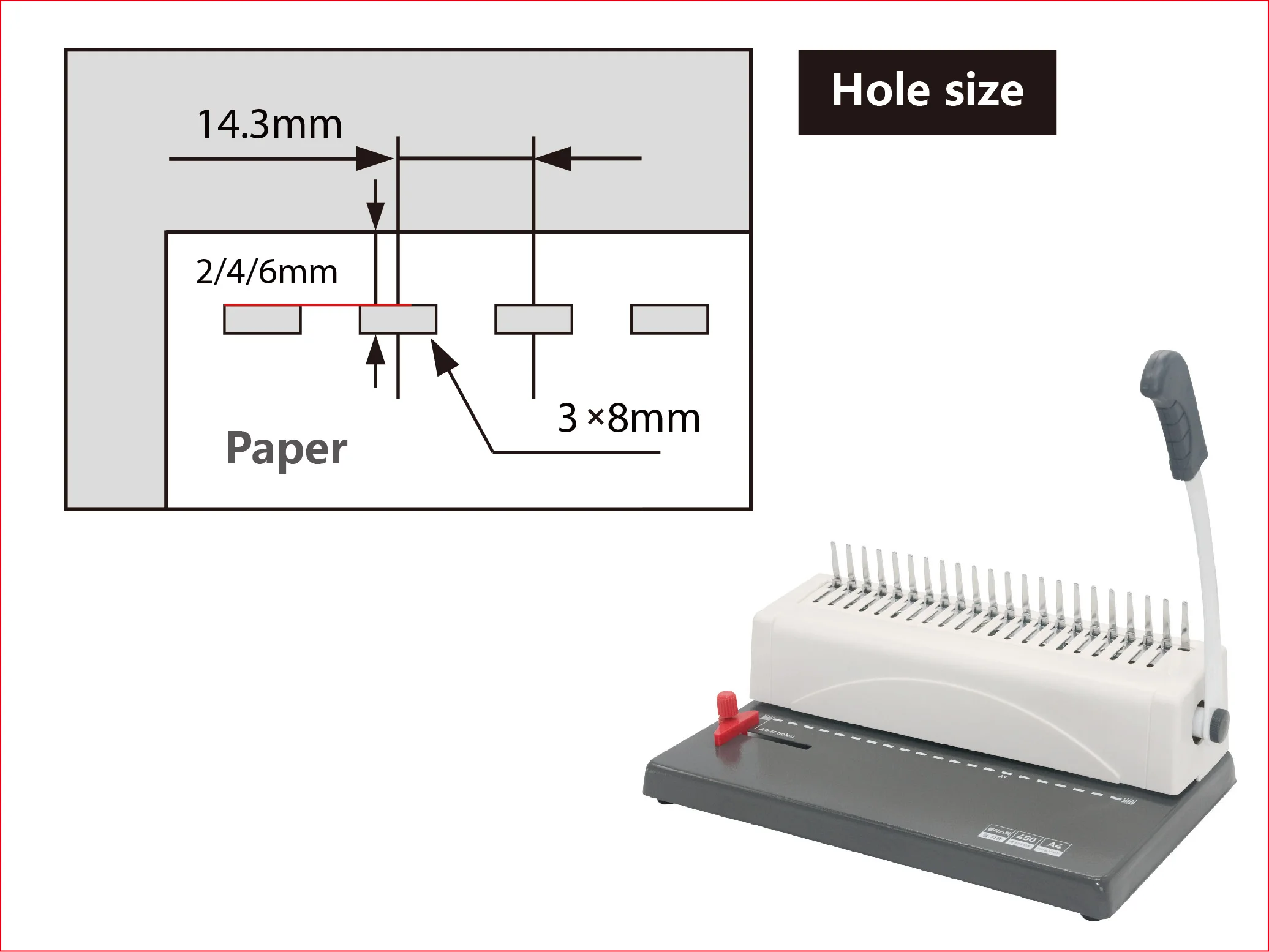 Comb Wire Spiral Book Binding Machine Metal Base Office Manual Adhesive 250 Sheets Capacity 51mm Comb Ring 2.5-6.5mm