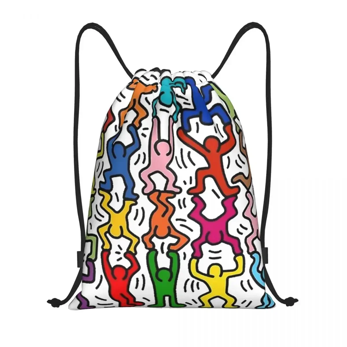 Pop Human Art Drawstring Backpack Bags Men Women Lightweight  Graffiti Haring Keiths Gym Sports Sackpack Sacks for Yoga