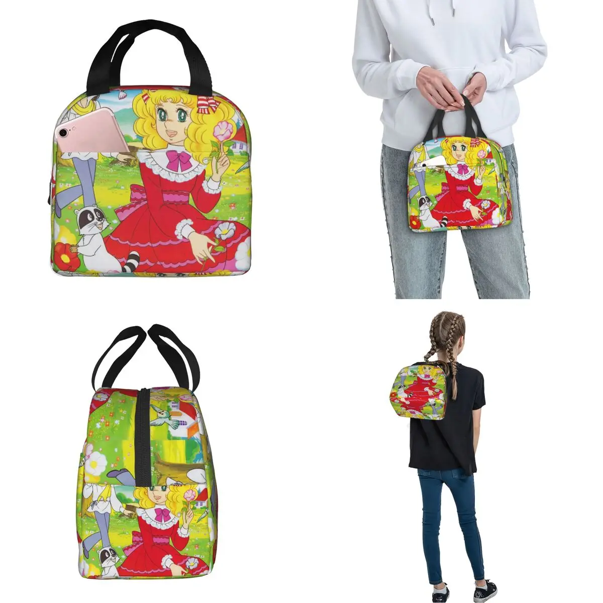 Candy Candy Cartoons Insulated Lunch Bags Thermal Bag Reusable Cute Anime High Capacity Tote Lunch Box Food Bag School Outdoor