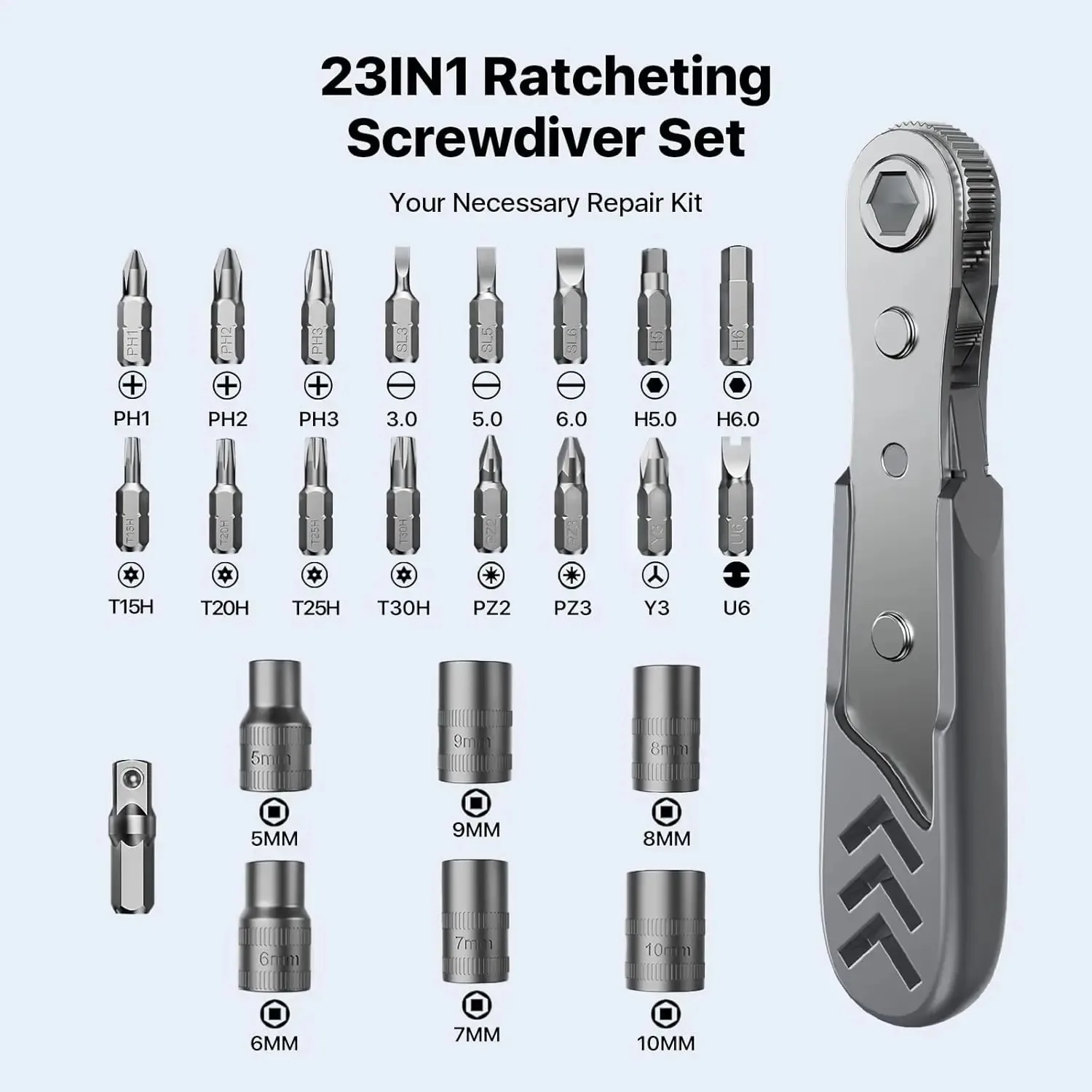 24-in-1 Right Angle Ratcheting Screwdriver Set, 36-Tooth Mini Ratchet Wrench, Magnetic Offset Screwdriver Repair Tool.