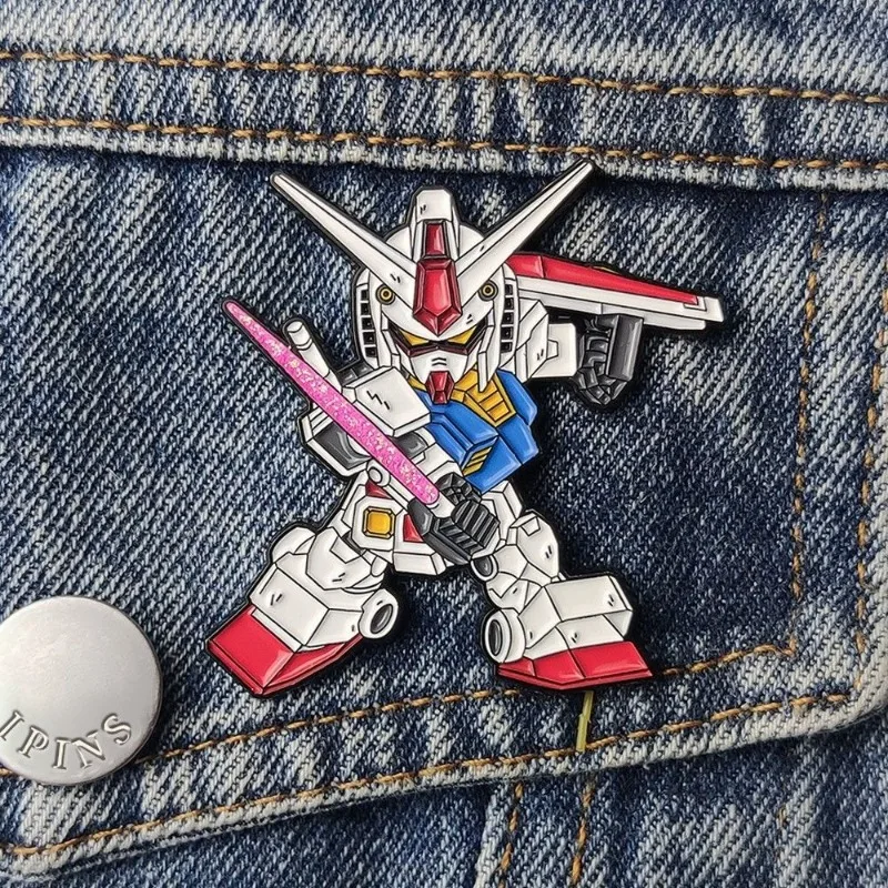 المحارب RX-78 Gundam مضيئة بروش أنيمي عمل الشكل المحمول الكرتون شارة الملابس على ظهره اكسسوارات الديكور هدايا الاطفال