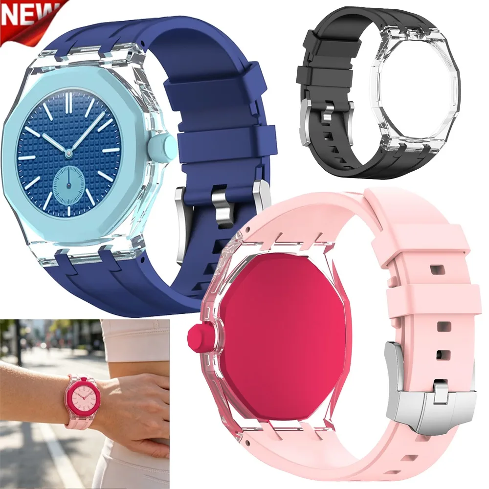 Transparent Case+Liquid Silicone Strap for Swatch X AP Royal Pop Watch Luxury High Modification Wristband for Royal Pop Correa