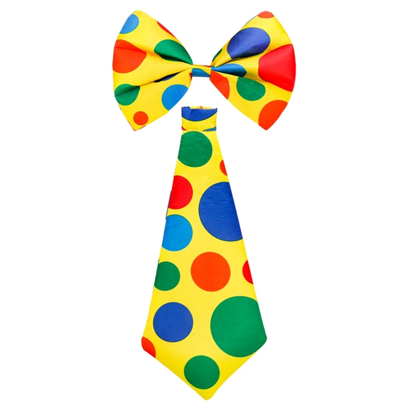 Colorful Polka Dot Print Clown Tie And Bow Tie Clown Props Halloween Carnival Circus Costume Party Cosplay Fancy Accessories