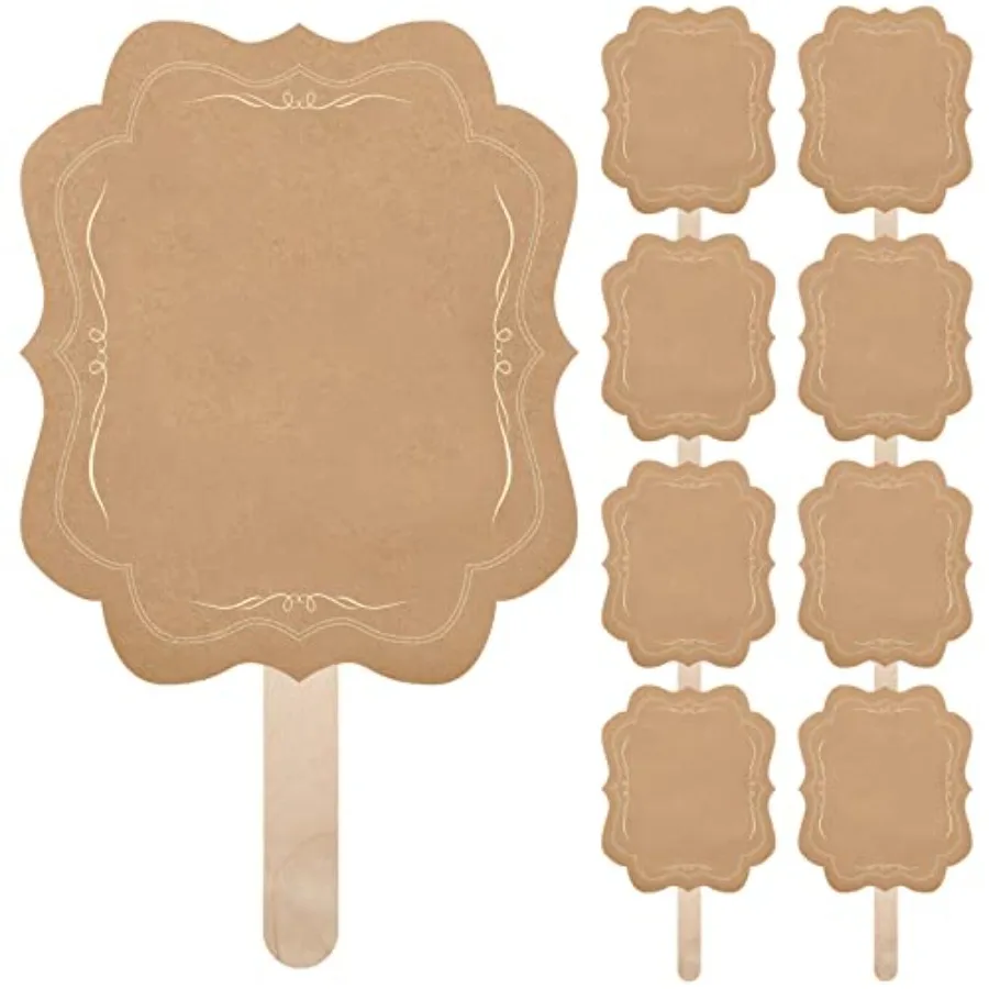 

Kraft Wedding Paper Fans Blank Handheld Church Fans and Fan Sticks with Stickers for DIY Crafting Wedding Celebration Party Fav