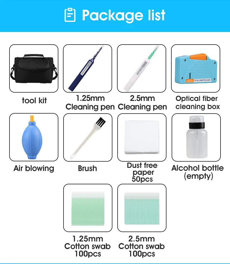 Imagem -02 - Conjunto Ferramentas de Limpeza de Fibra Kit de Limpeza de Fibra Óptica Ftth Tool Kit Ferramenta de Teste de Rede Pcs