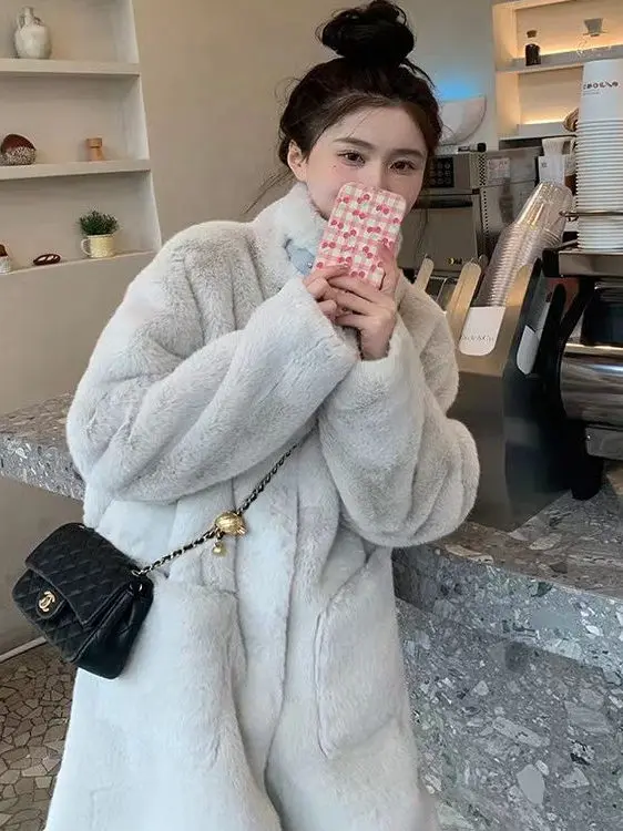Frauen Pelzmantel 2025, Herbst Winter Neue Koreanische Sle Wasser-Beständig Nerz Nachahmung Lange Verdickte Leder Und Pelz Inteated