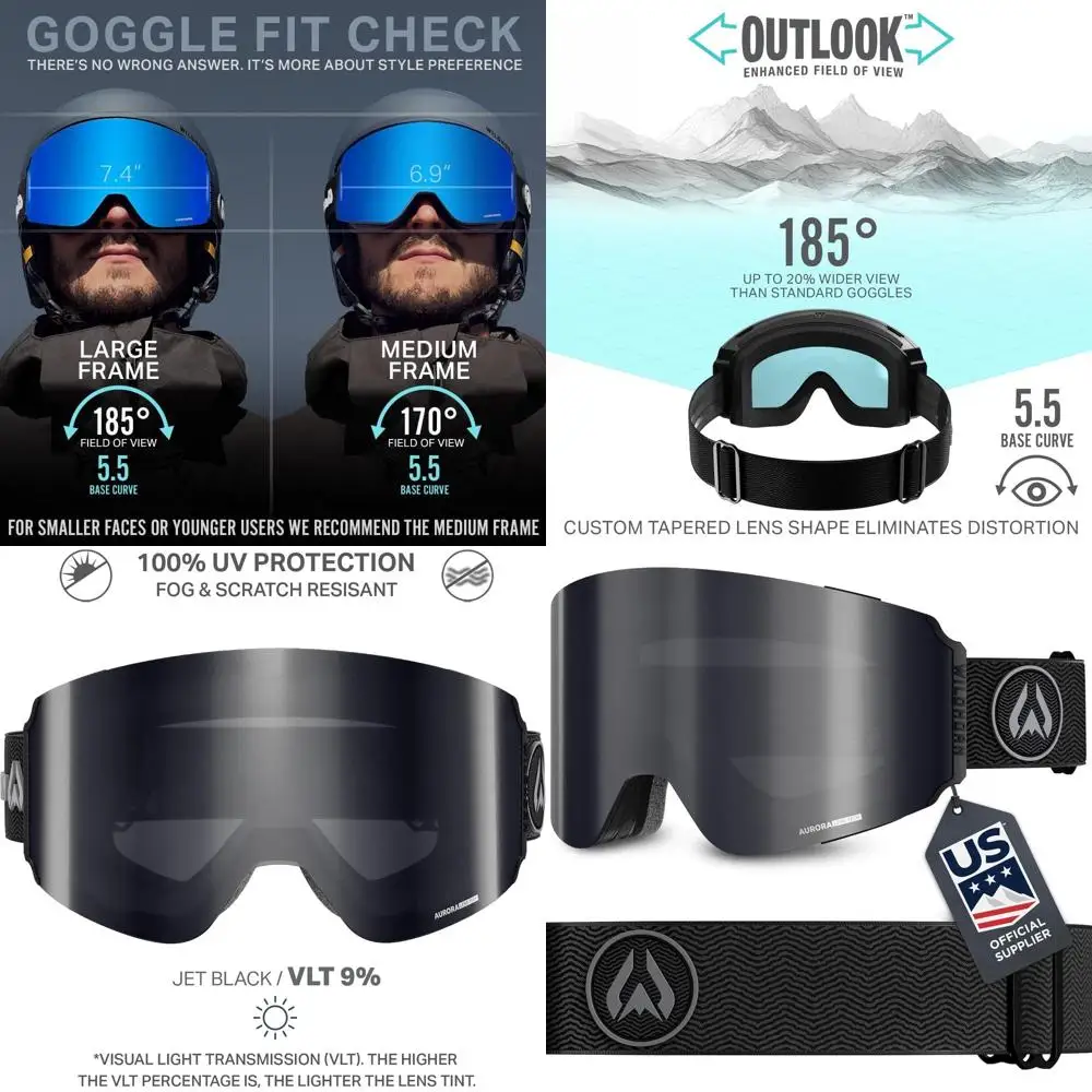 

Ultra Wide-Angle Ski Goggles, 185° Field of View, Anti-Fog & Scratch-Resistant, 100% UV Protection for Men & Women