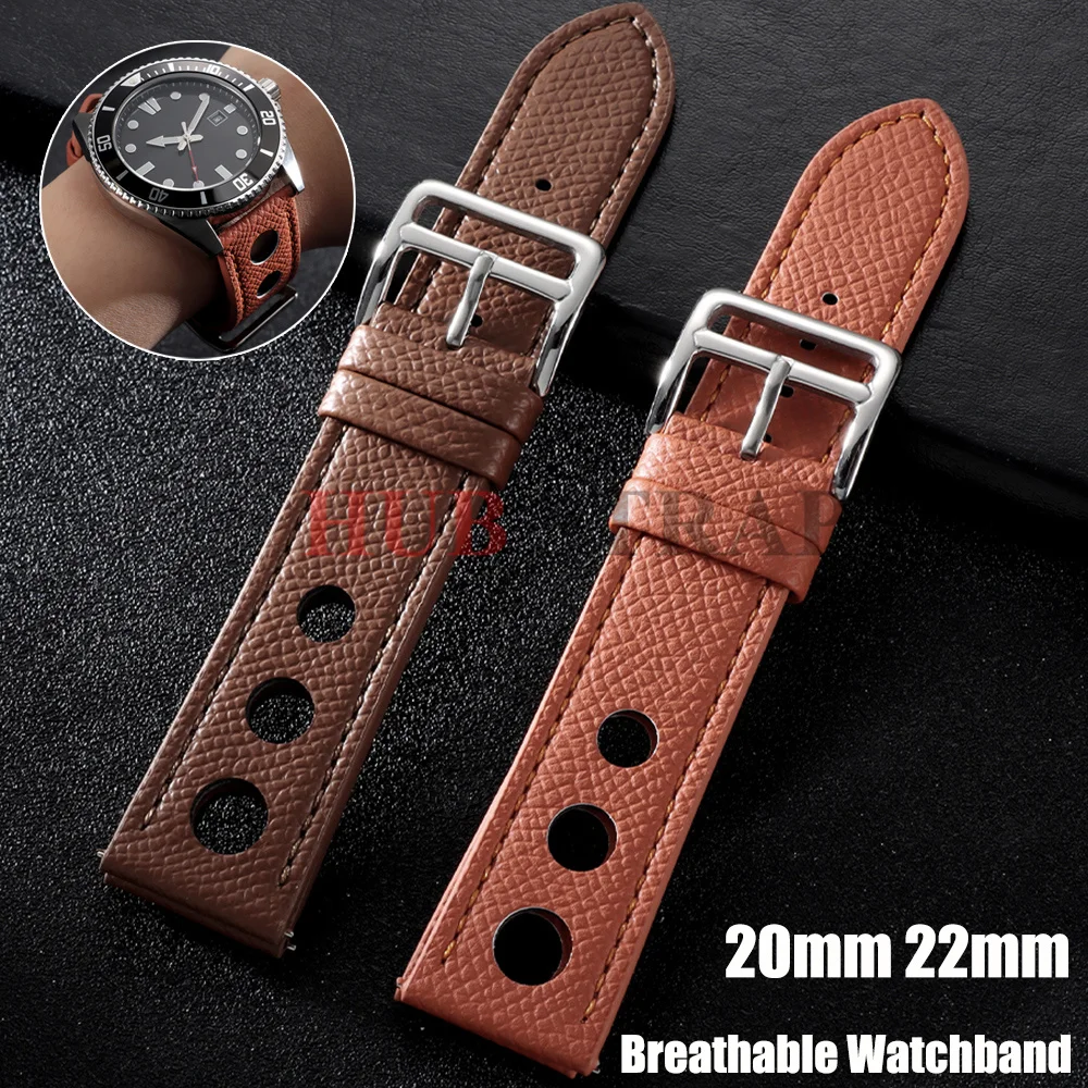 Bracelet de montre en cuir de vachette 20mm 22mm, style vintage, respirant, pour homme et femme, avec boucle ardillon