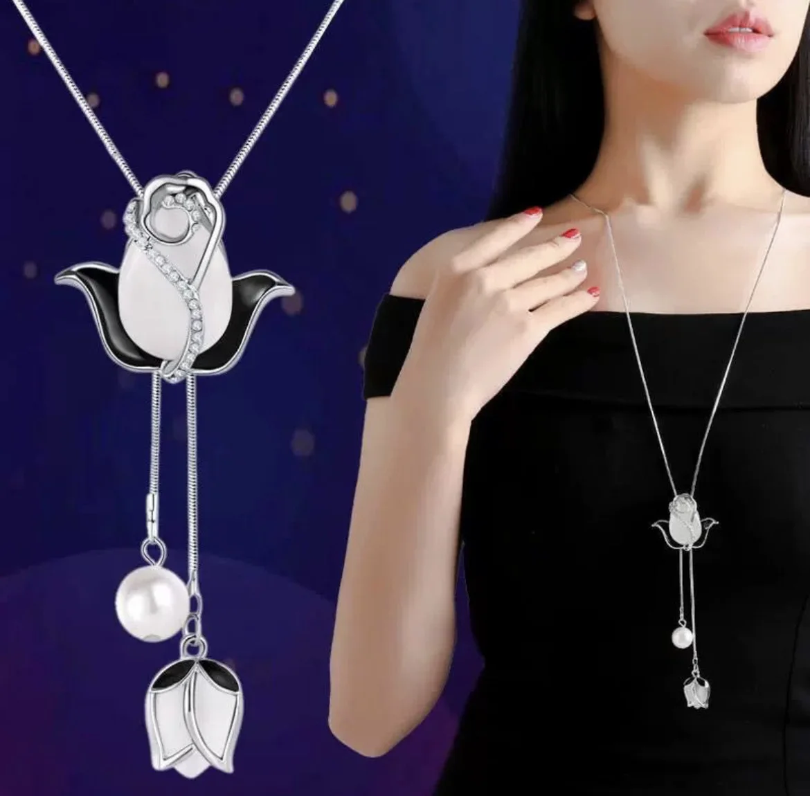 

Korean-style sweater chain necklace Luxury-inspired design with tassels Long-length pendant Colourfast accessory