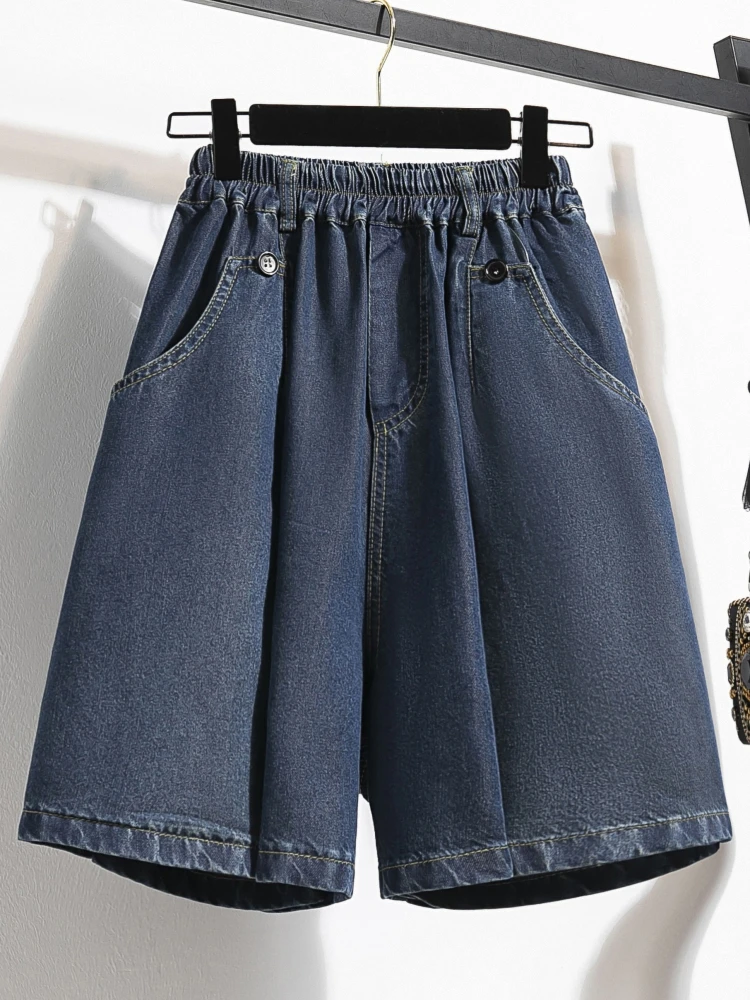 

Summer Women's High Waist Wide Leg Five-Quarter Jeans Loose Fit Casual Sle plus Size Denim orts Korean Faion Trend