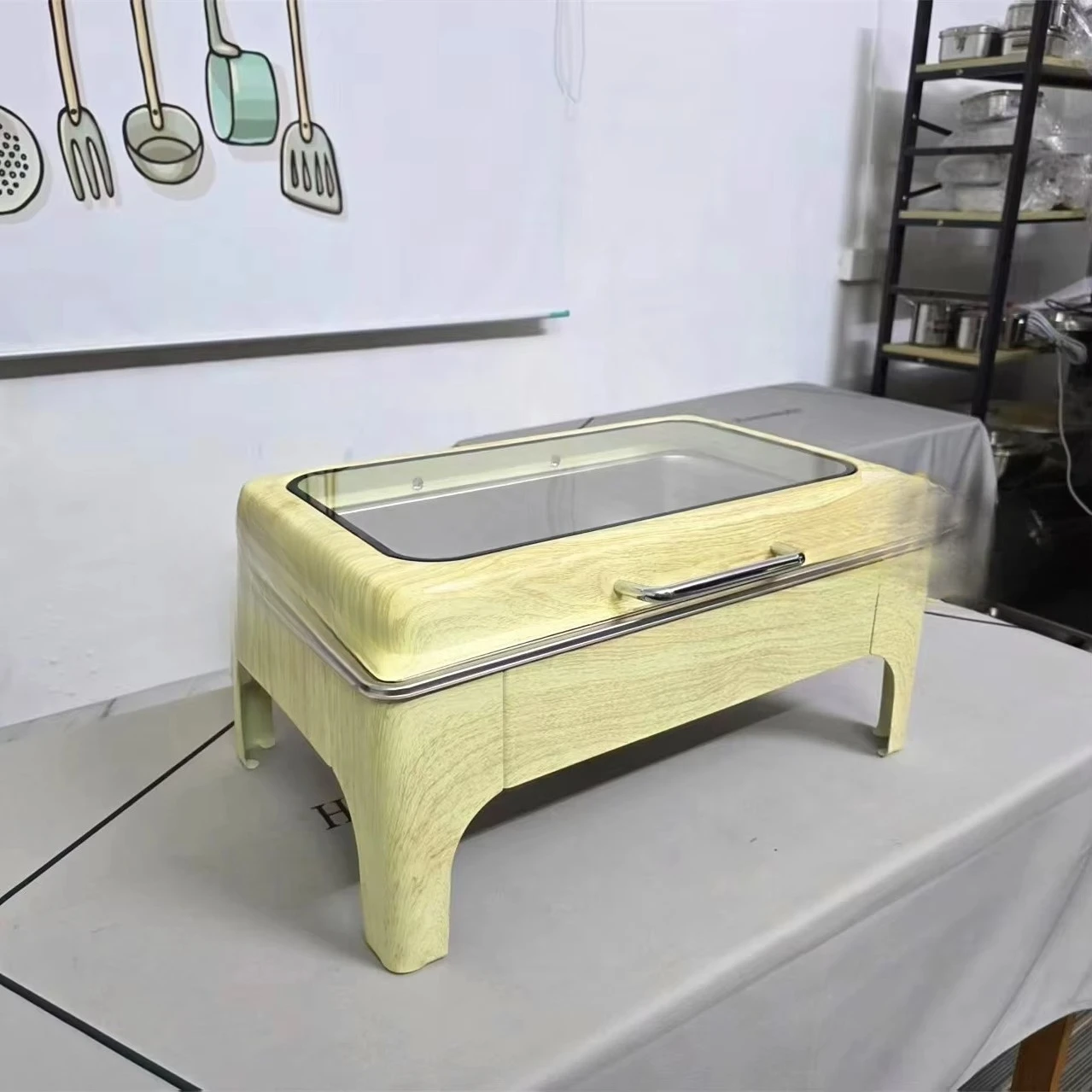 Luxury Stainless Steel 9L Chafing Dish Wood Grain Buffet Food Warmer With Glass Window for Home Restaurant Hotel Buffet Party