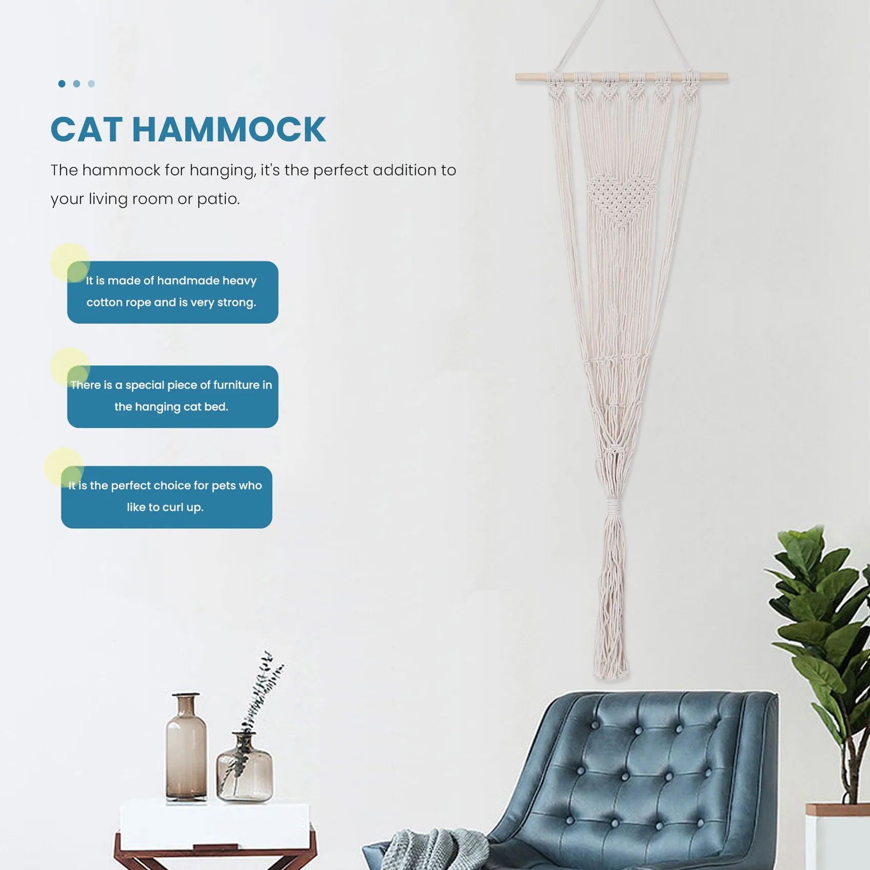 고양이 해먹 태피스트리 스윙 침대 Macrame 코튼 로프 고양이 해먹 벽걸이 수면 창 (매트 제외)-BAAQ