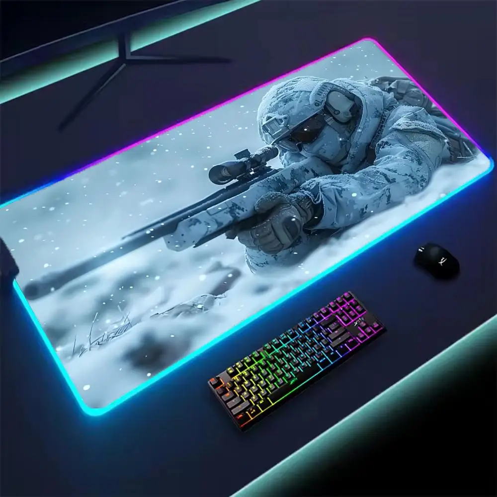 Military Sniper RGB Gaming Mouse Pad, Extra Large LED Desk Mat, 14 Lighting Modes, Waterproof, Anti-Slip, Perfect for PC Gamer