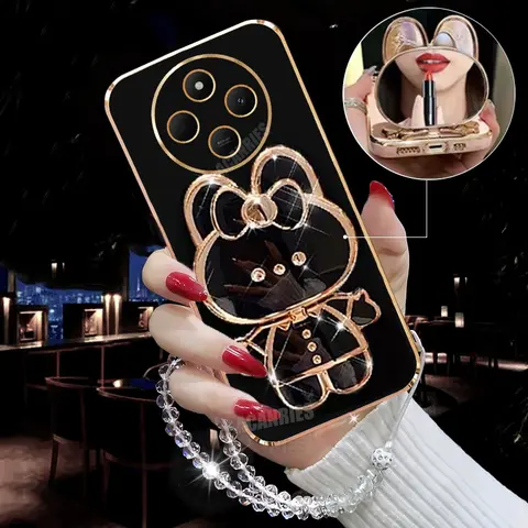 Redmi14c Placcatura Specchio Supporto Cordino Custodia Per Xiaomi Redmi 14c 13 13c 12 12c 10 10a 9 9c A1 A2 A3 Copertura In Silicone Poco C75