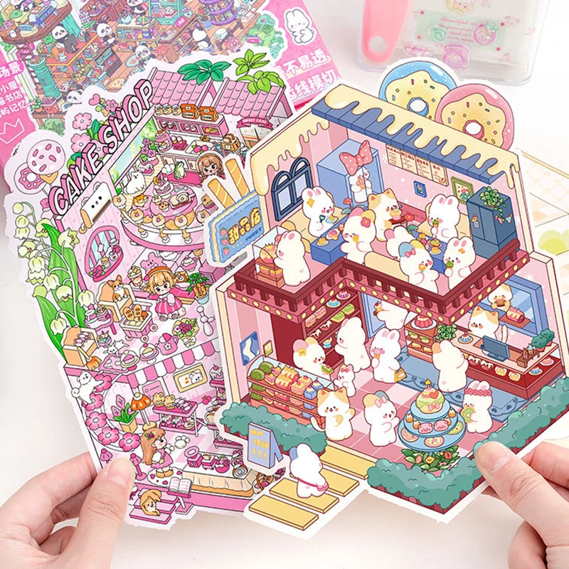 

1 set of DIY toys, game books, 3D stickers, cabin scenes, pockets, holiday birthday gifts, enlarged landscape stickers