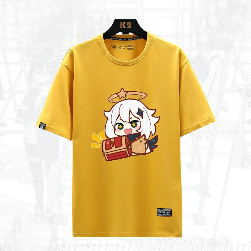 Game Genshin Impact Lumine Paimon Yellow T-shirt Cosplay Costume Genshin Impact Lumine Paimon Cosplay Short Sleeves Tshirt