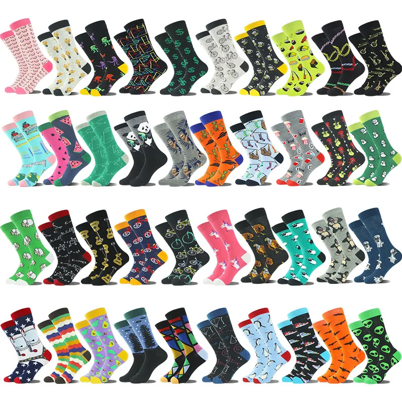 

Men's European and American Fashion Cotton Mid-tube Socks Trend Animal Geometric Fruit Pattern Socks Casual Personality