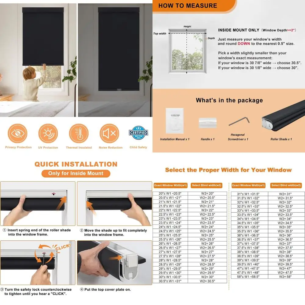 

Беспроводные шторы блэкаут, не требуют инструментов, термоизолирующие, обеспечивают конфиденциальность и защиту от УФ-излучения, идеально подходят для дома и офиса (черные, 22 дюйма)