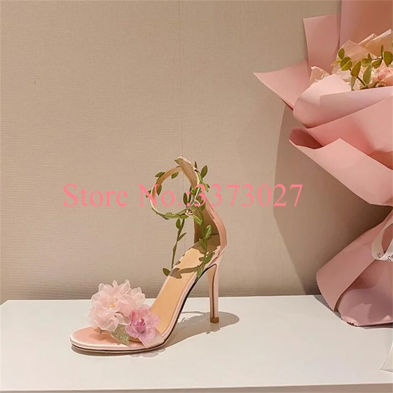 New Flower Decor Pink Sandals Lady Fashion Sweet High Heel Wedding Shoes Woman Sexy High Heels Party Pumps Dropship