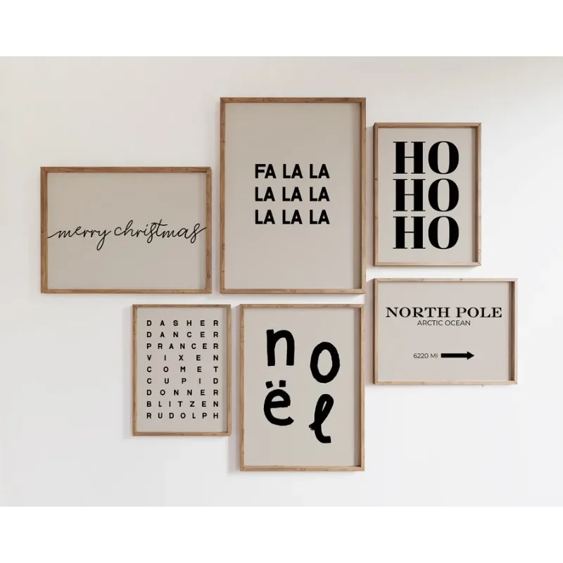 Christmas Light Alphabet Black White Apricot Poster Simple Modern Trendy Woven Letter Line Canvas Painting Bedroom Wall Art