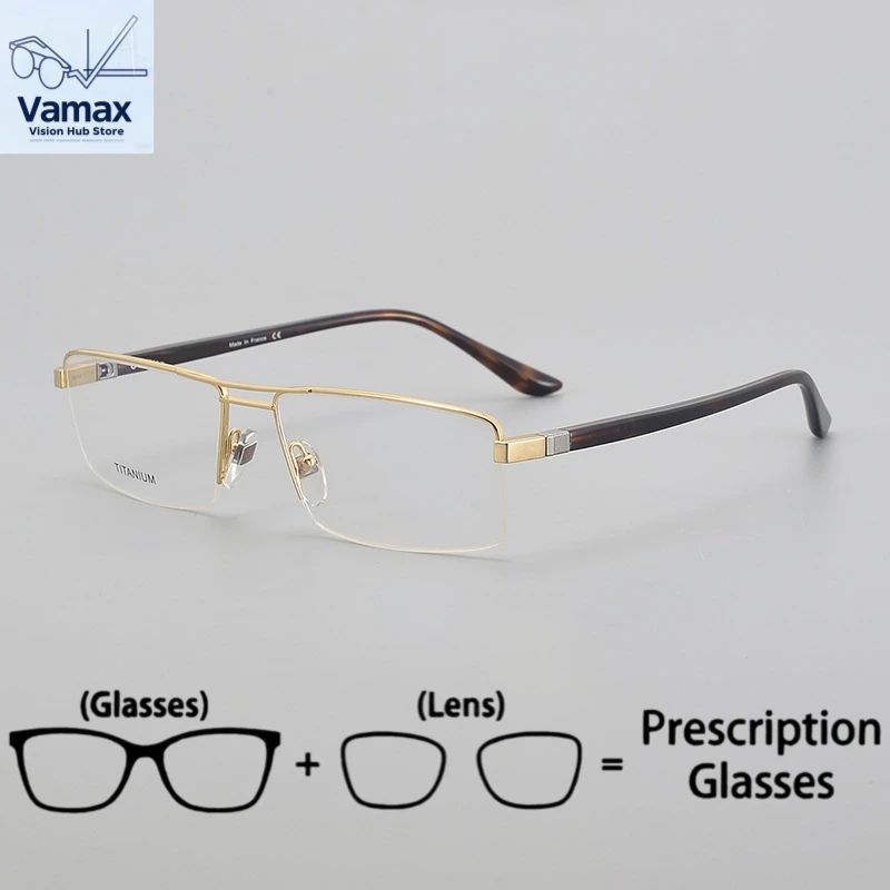 

Double Beams Half Frame Myopia Glasses for Men Ultralight Pure Titanium Office Prescription Eyewear Business Eyeglasses