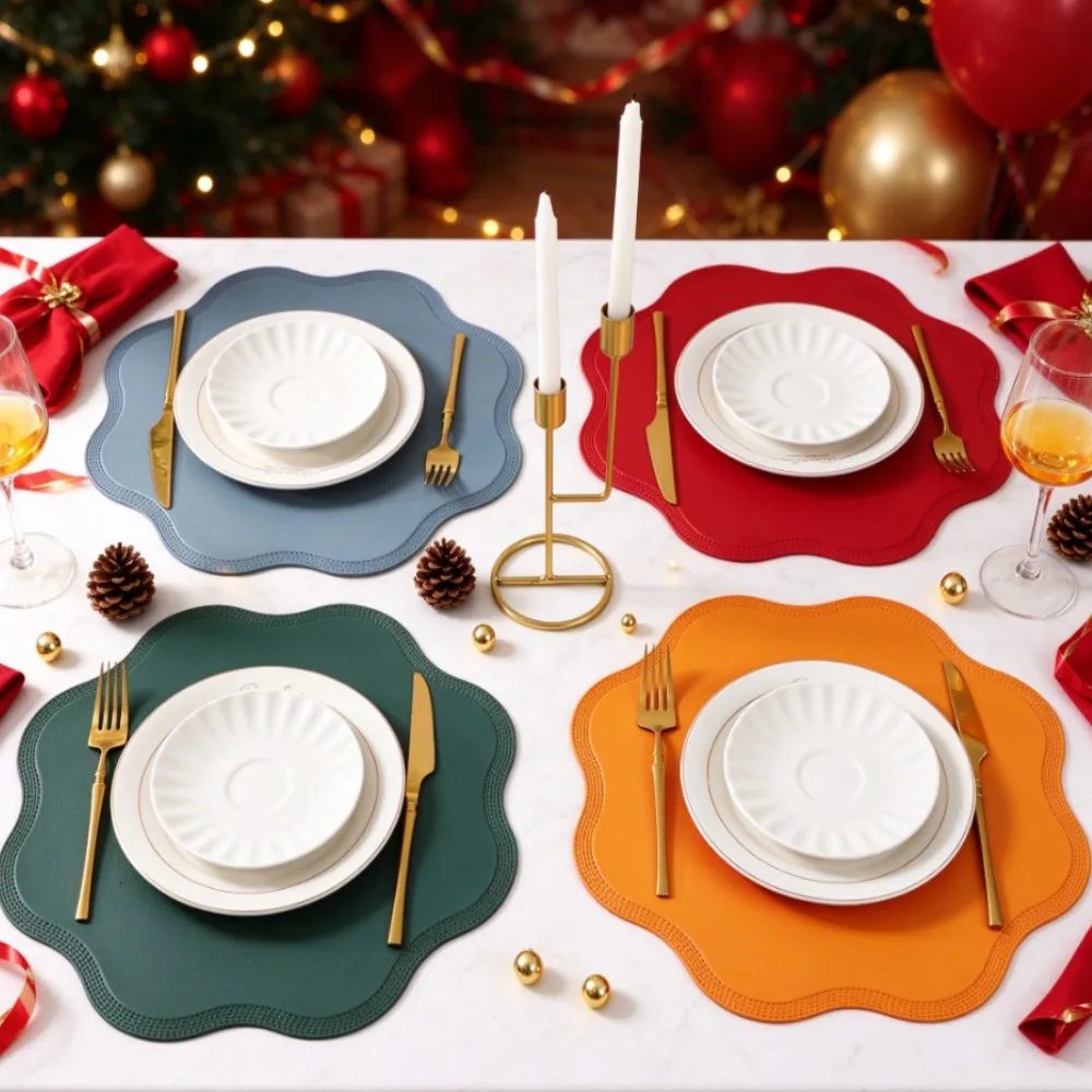 Irregular Faux Leather Placemats Set for Kitchen Bistro Bars Dining Table - Oil-Proof Chritsmas Place Mats Gift of 1/4/10PCS