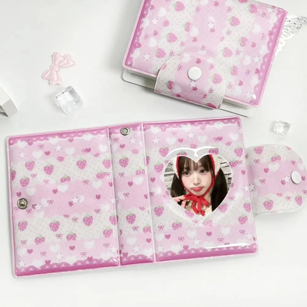 INS Pink Love Bow Card Album PVC 3 Inch Mini Photocard Binder with 16 Internal Pages Collectible Card Album Postcard Book